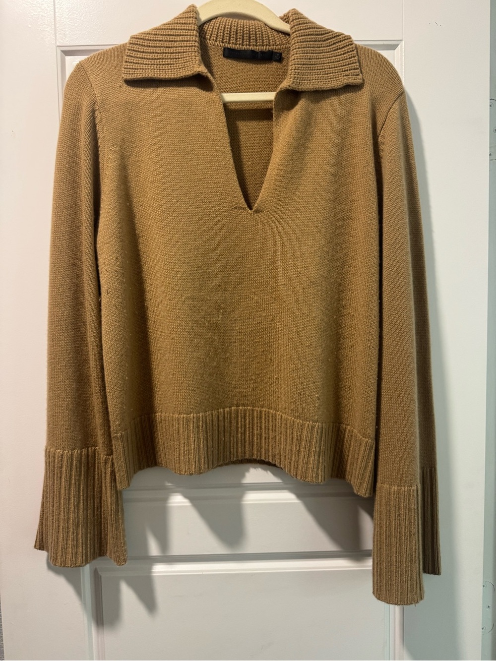 Jenni Kayne Frances Camel V-Neck Polo Collar Sweater